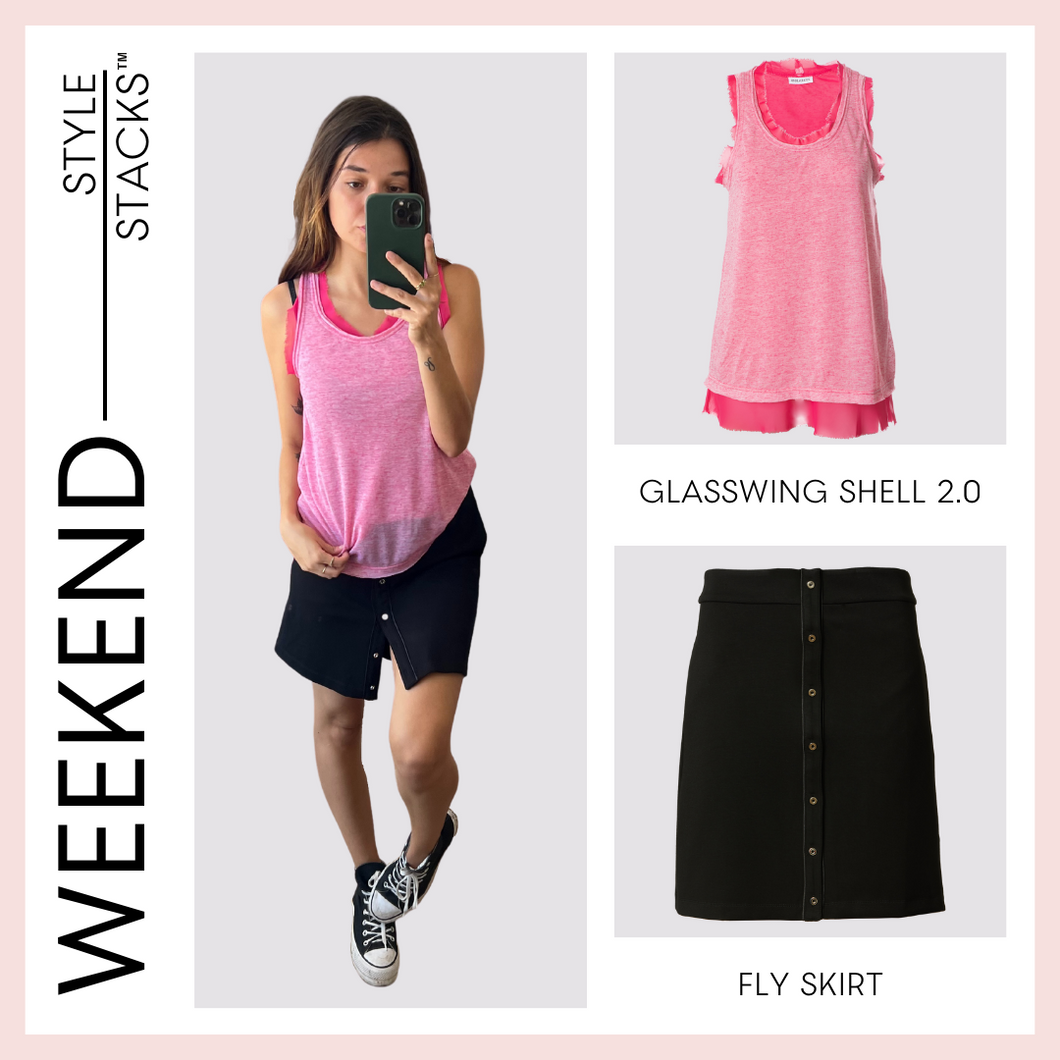  style stacks weekend by inlarkin featuring the glasswing shell 2.0 in magenta and the fly skirt in black