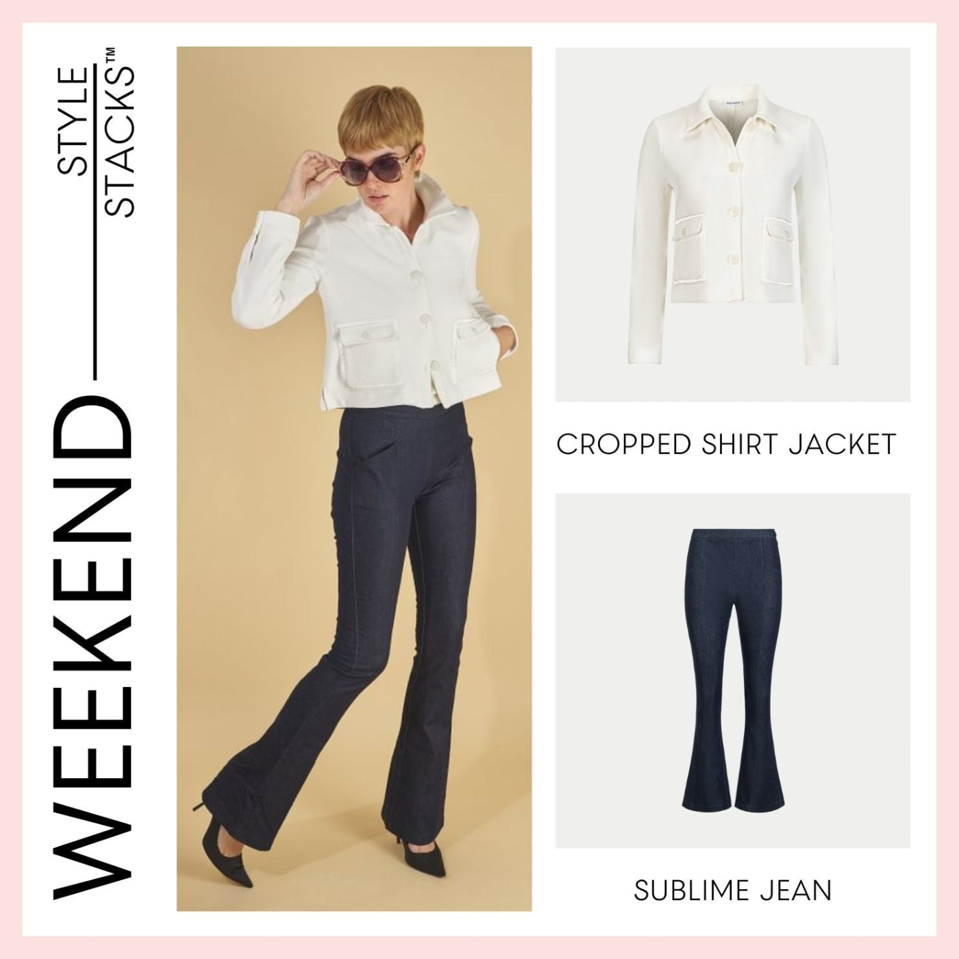 the style stacks weekend by inlarkin featuring the cropped shirt jacket and sublime jean