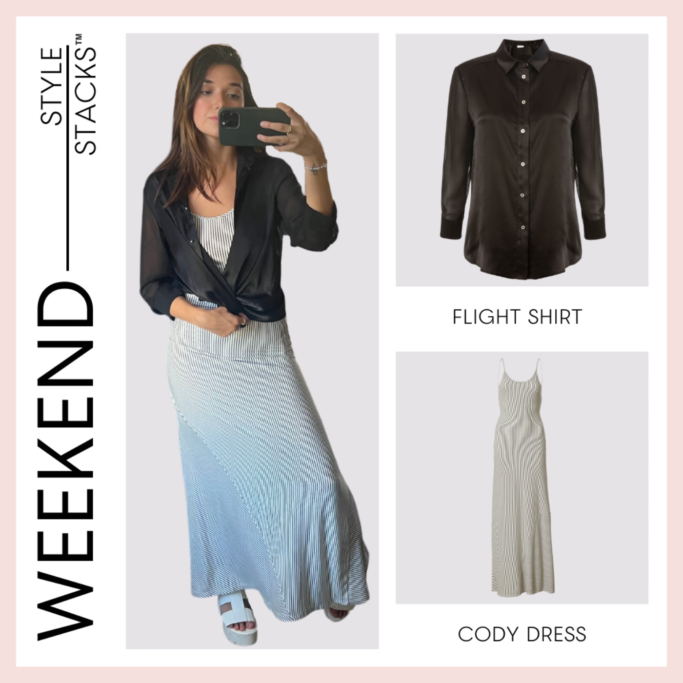 style stacks weekend by inlarkin featuring the flight shirt and cody dress in white stripe