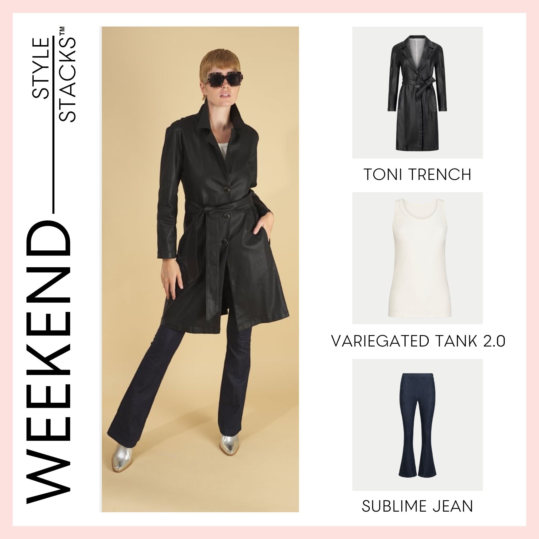 the style stacks weekend by inlarkin featuring the toni trench, variegated tank 2.0 and sublime jean