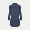 sy shirt dress in navy back view by inlarkin showing the back seam detail and buttoned cuffs