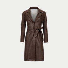  the toni trench coat in chocolate front view showing the knotch collar and belt by inlarkin