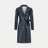 the toni trench coat in navy front view showing the knotch collar and belt by inlarkin
