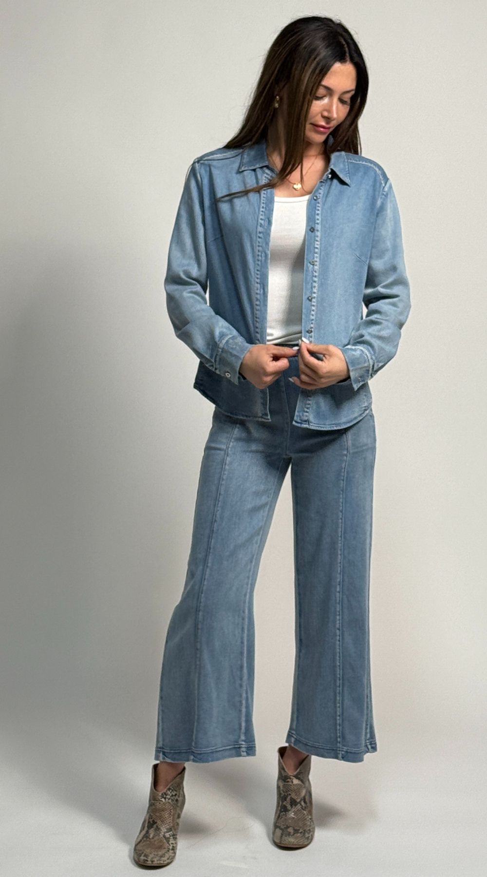 the alex shirt by inlarkin featuring japanese demin that is luxe soft