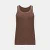 the winterized tank in chocolate front view by inlarkin showing the detailed sateen trim at the neckline and armhole