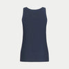 the winterized tank in navy back view by inlarkin showing the detailed sateen trim at the neckline and armhole