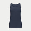 the winterized tank in navy by inlarkin front view showing the detailed sateen trim at the neckline and armhole