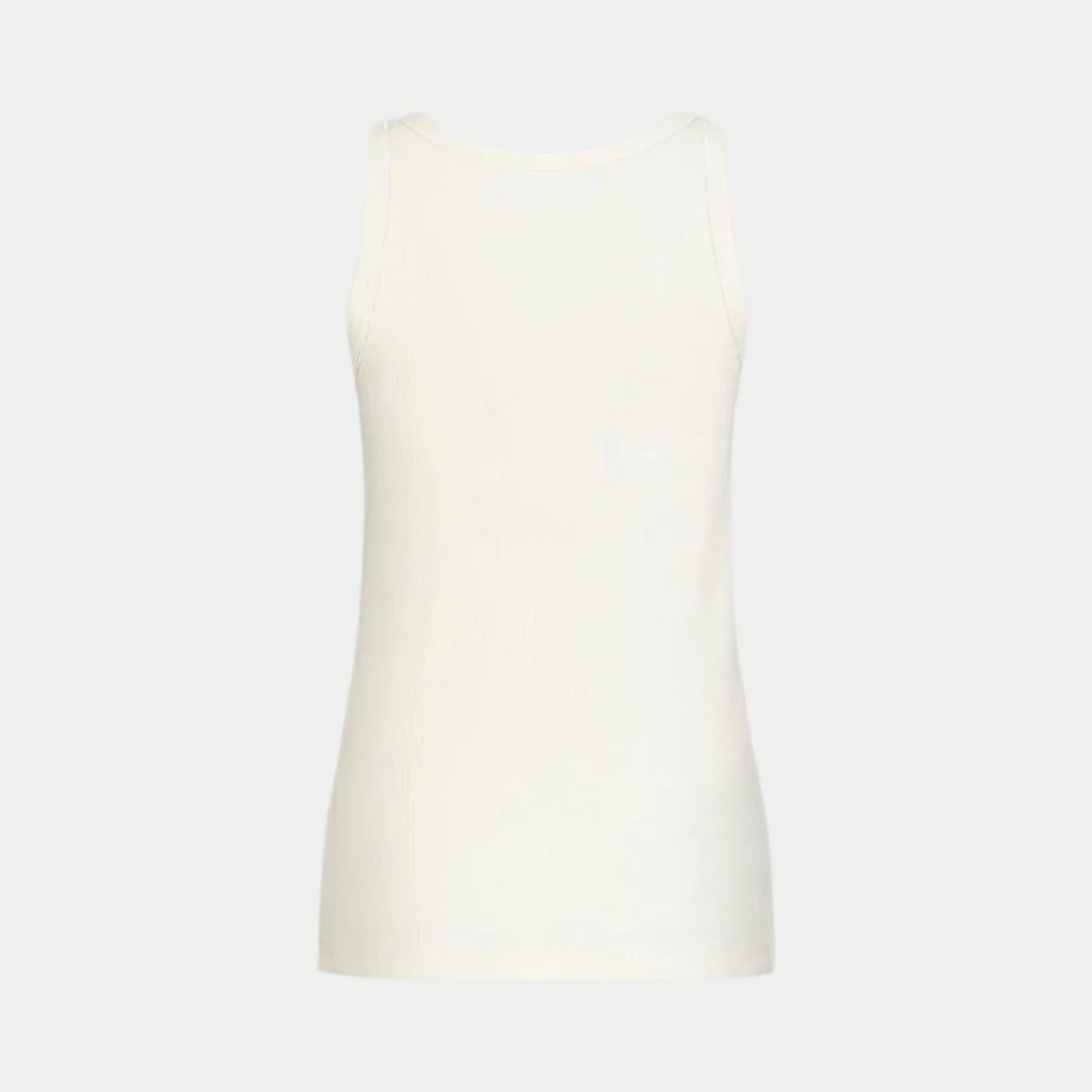 the winterized tank in white by inlarkin back view showing the sateen trim at the neckline and armhole