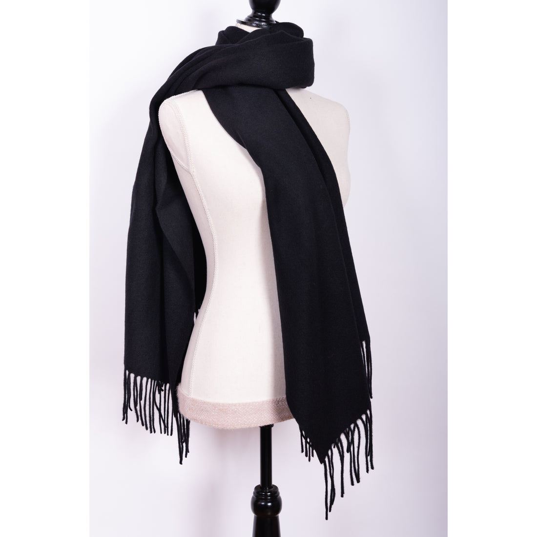  blanket scarf in black by inlarkin made with 100% wool with fringed ends