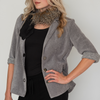 michele blazer in grey with functional pockets, large front snaps and baby cord detail by inlarkin
