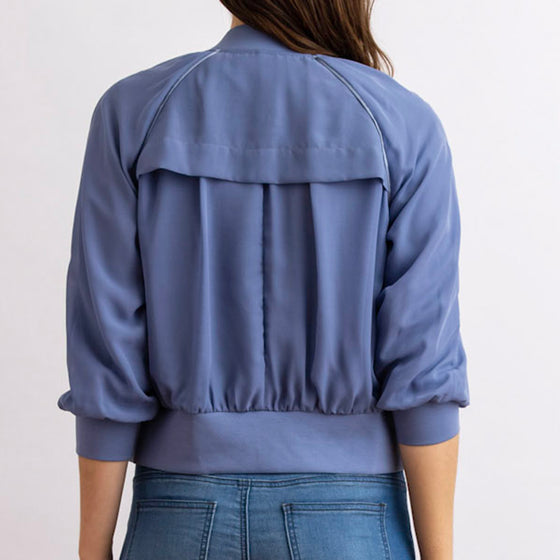 beauty bomber in blue by inlarkin back view showing the piping and back vent details