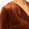 coffee velour jacket collar with piping detail on seam
